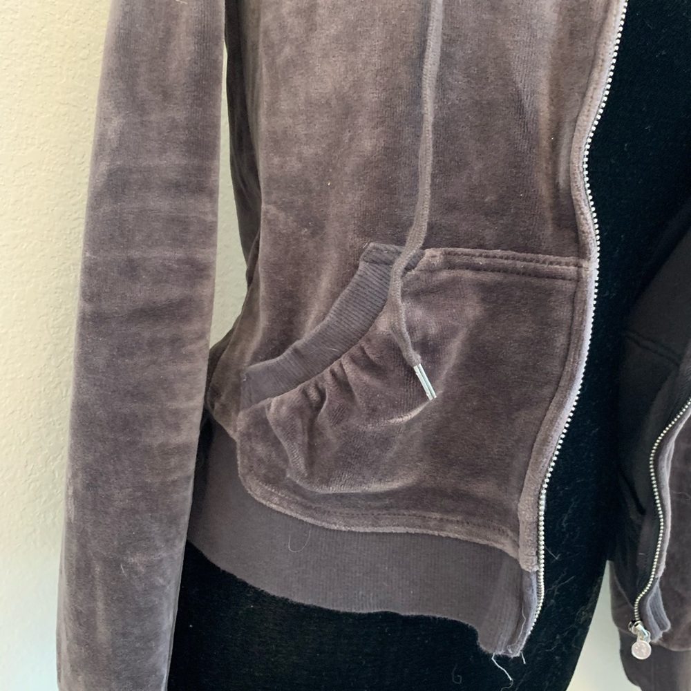 Grey Velour Zip Up Hoodie - Picture 3 of 4